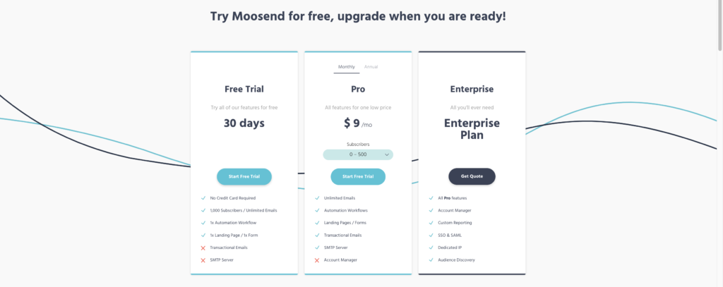 Moosend pricing and plans